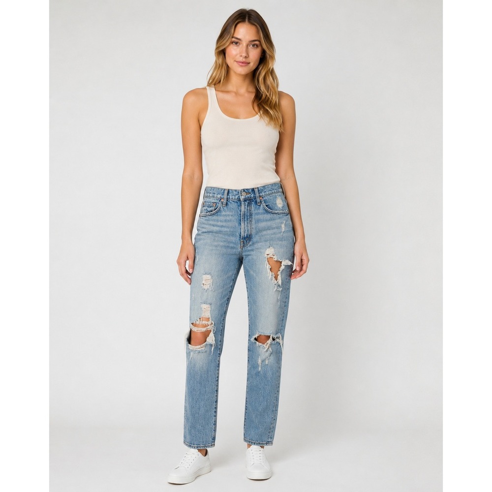 MOTHER Denim‎ Trickster Ankle Jeans Womens 26 Light Wash Distressed Button Fly